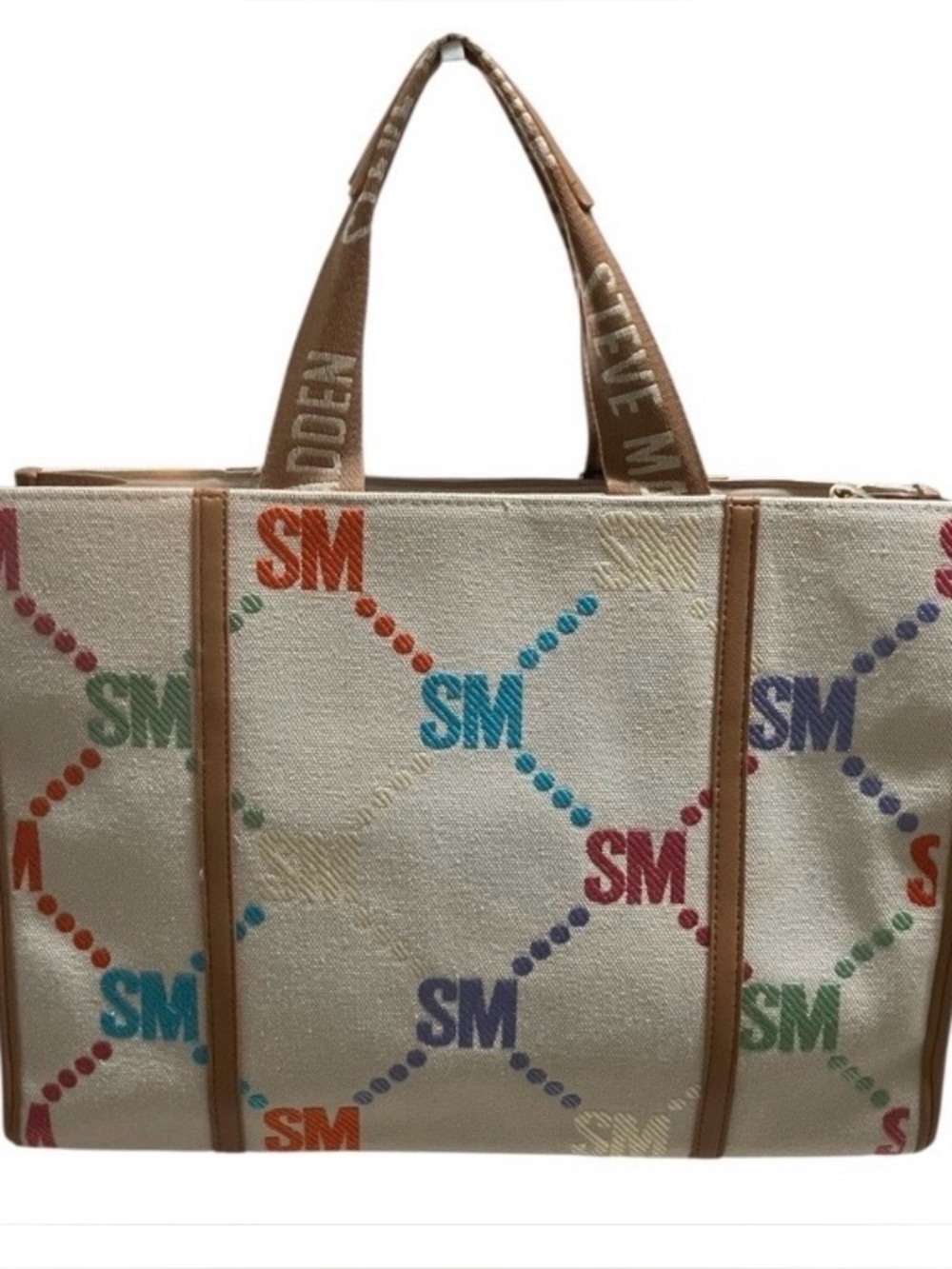 New! Steve Madden NWT Multicolored Patterned Canvas Tote. Pouch/Guitar Strap